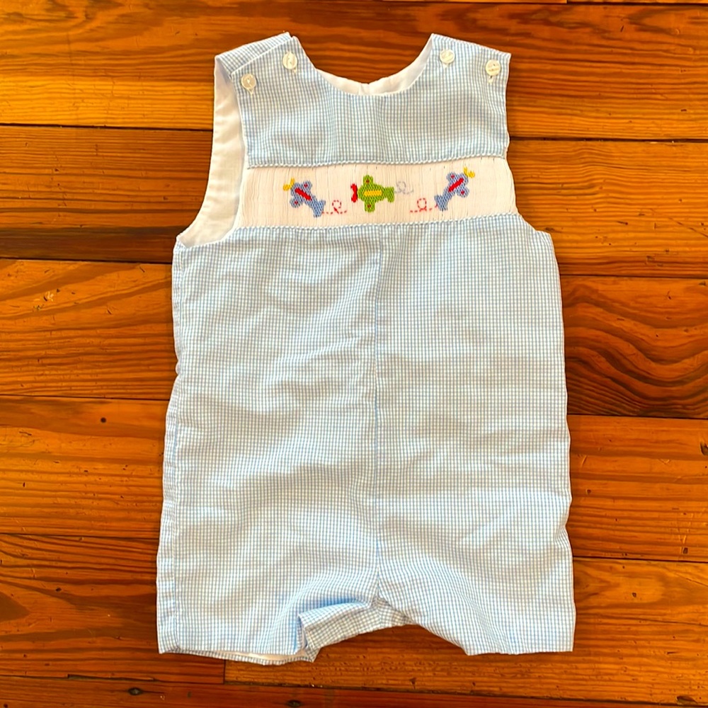 Smocked Toddler Jon Jon with airplanes